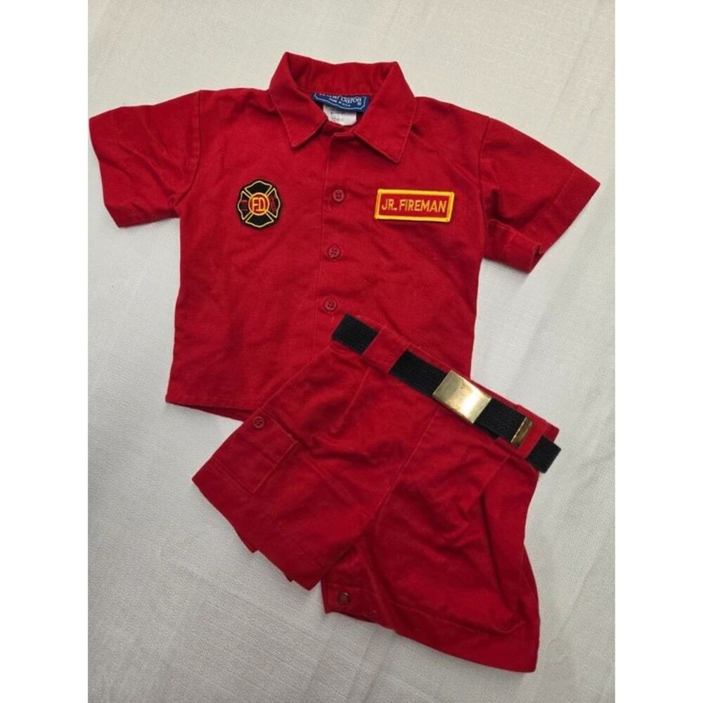 Vintage Little Baron Jr. Fireman Outfit Set 12 Months Red Cotton Made in USA